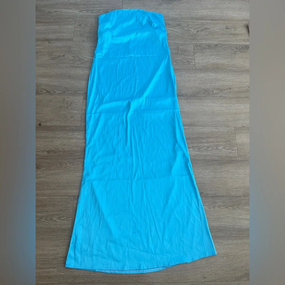 Blue Strapless Maxi Dress - Picture 2 of 4